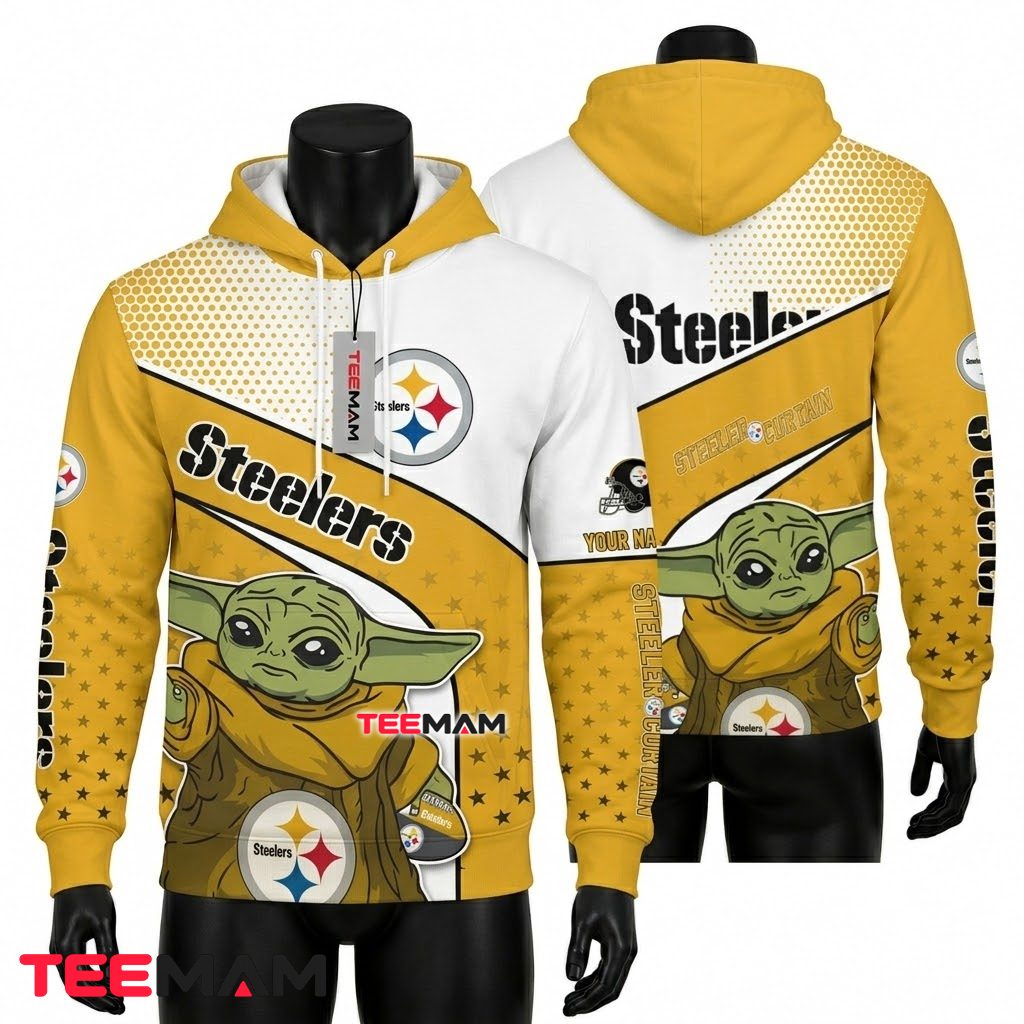 Personalized Pittsburgh Steelers All Over Print 3D Hoodie Baby Yoda Front