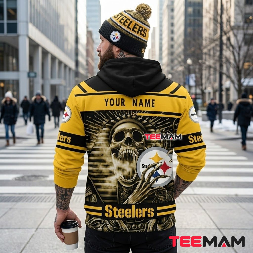 Personalized Pittsburgh Steelers All Over Print 3D Hoodie Skull Holding Logo Version 3 Personalized Pittsburgh Steelers All Over Print 3D Hoodie Skull Holding Logo Version 3