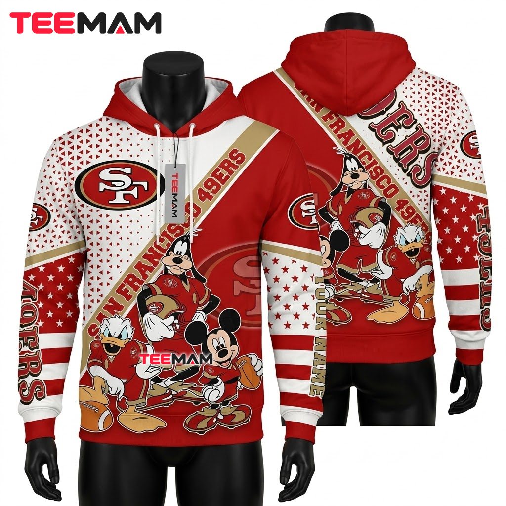 Personalized San Francisco 49ers 3D Hoodie Mickey Goofy Donald Style Front