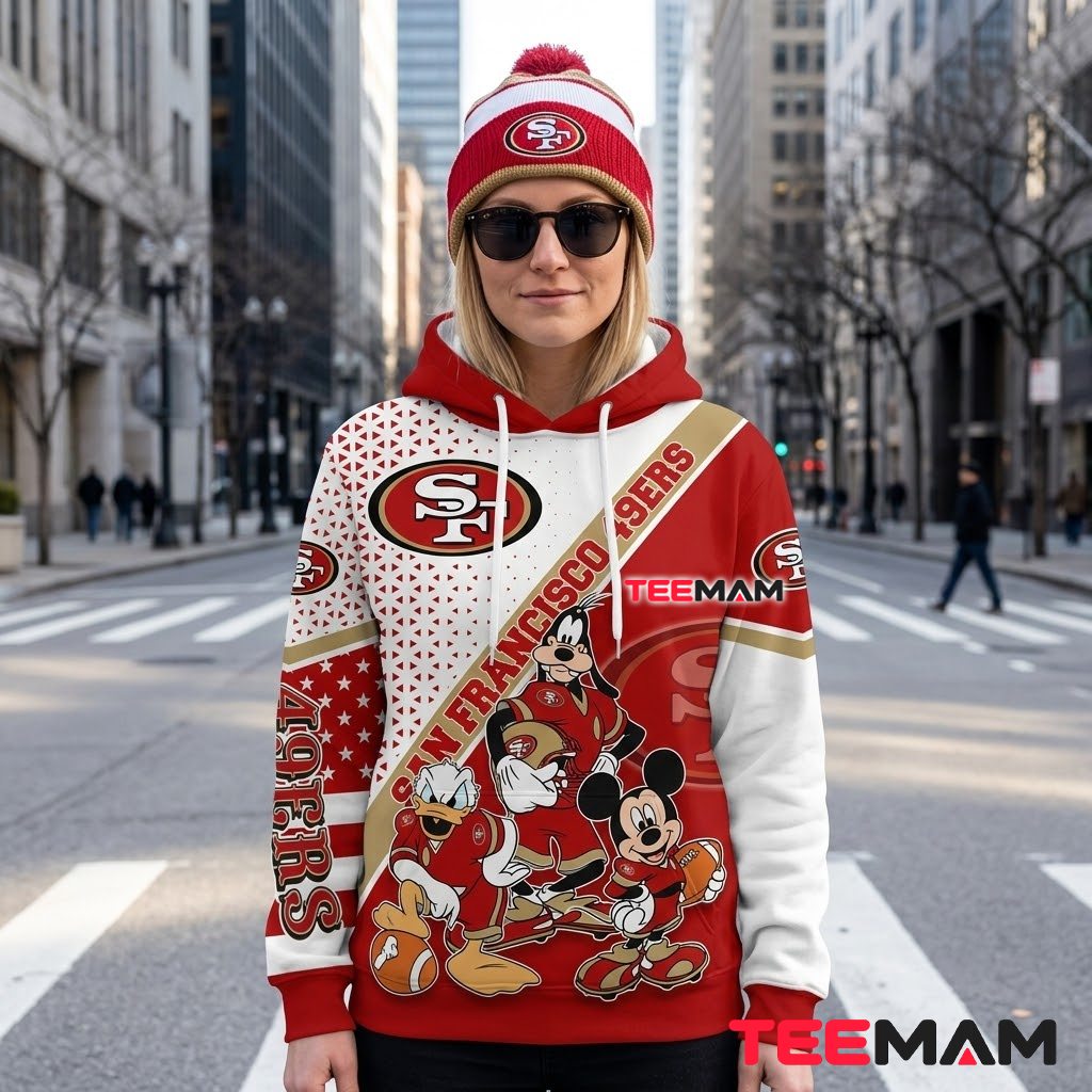 Personalized San Francisco 49ers 3D Hoodie Mickey Goofy Donald Style Back Personalized San Francisco 49ers 3D Hoodie Mickey Goofy Donald Style Back