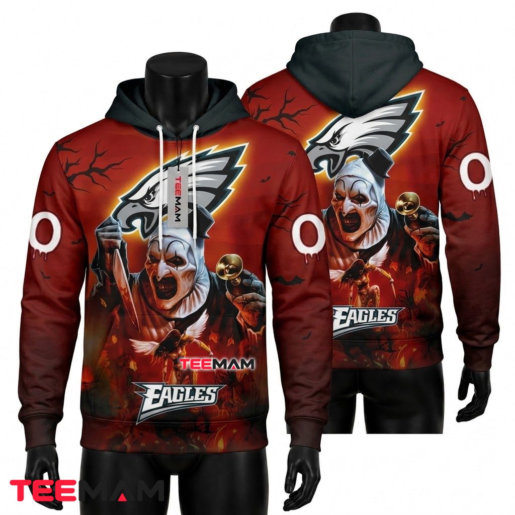 Philadelphia Eagles 3D Hoodie Art The Clown Halloween Front