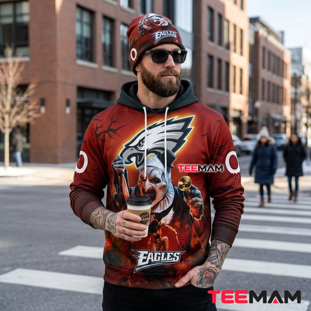 Philadelphia Eagles 3D Hoodie Art The Clown Halloween Back Philadelphia Eagles 3D Hoodie Art The Clown Halloween Back