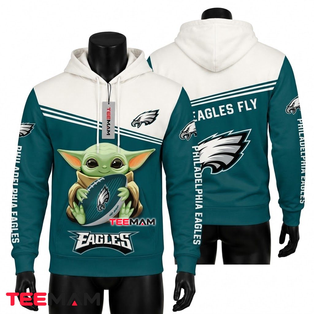 Philadelphia Eagles 3D Hoodie Baby Yoda Football Front
