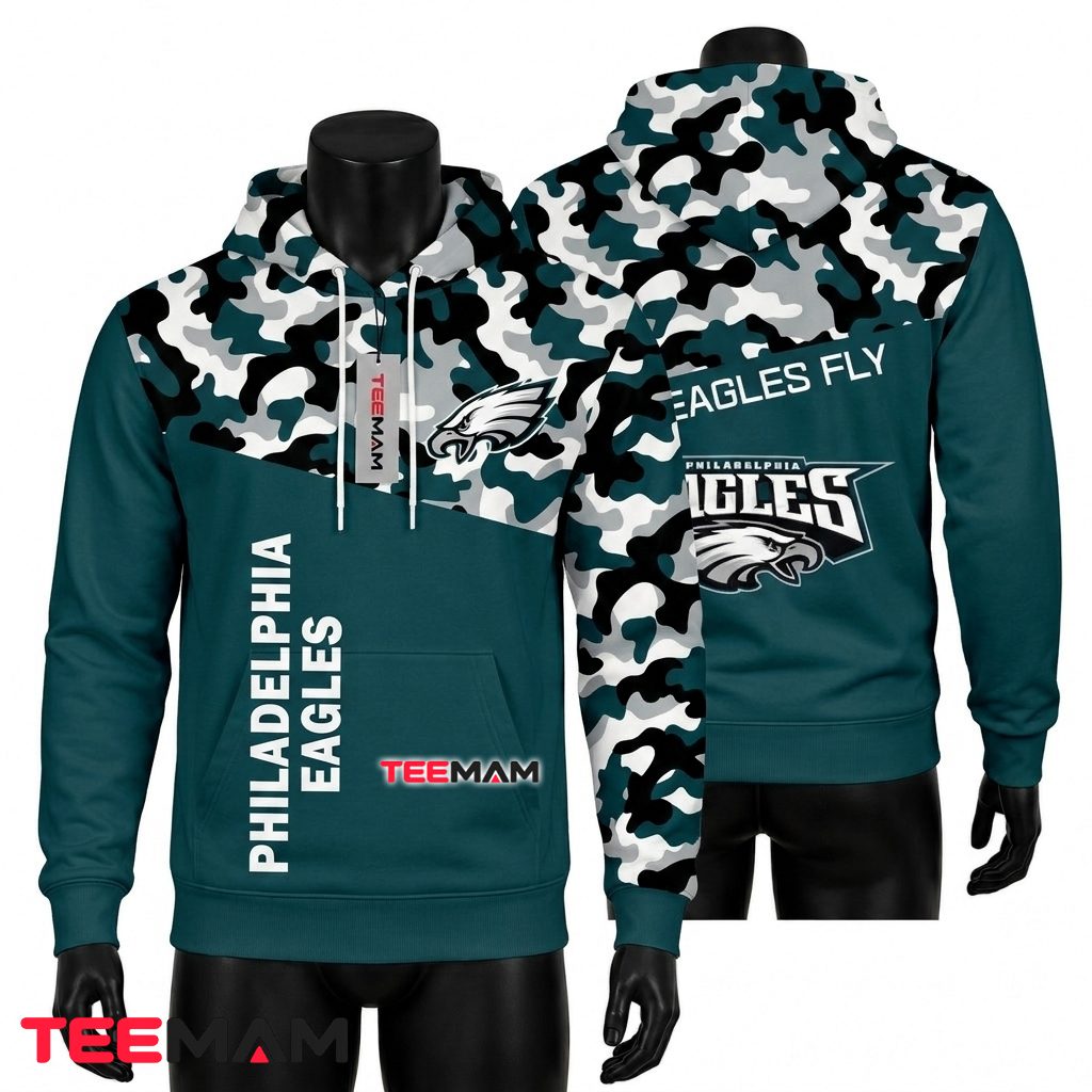 Philadelphia Eagles 3D Hoodie Camo Fly Slogan Front