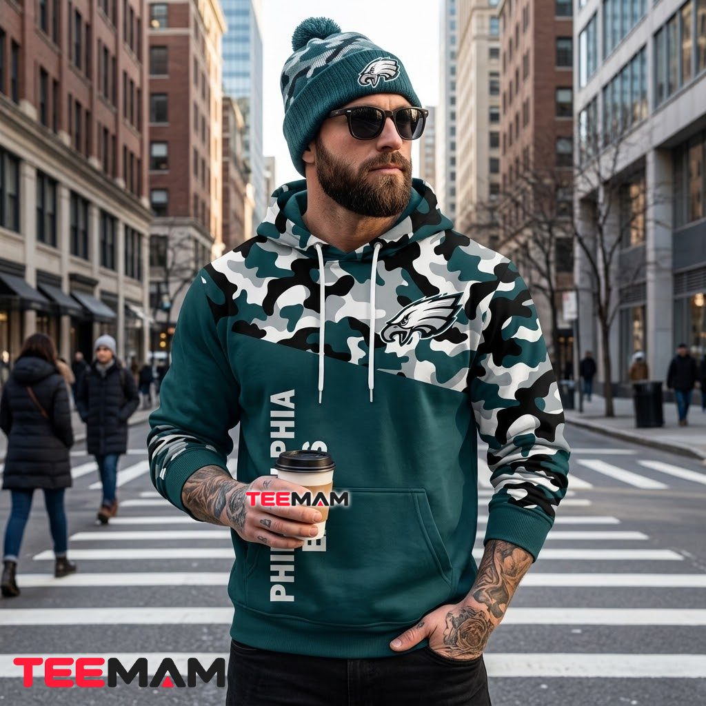 Philadelphia Eagles 3D Hoodie Camo Fly Slogan Back Philadelphia Eagles 3D Hoodie Camo Fly Slogan Back
