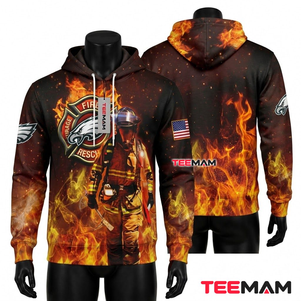 Philadelphia Eagles 3D Hoodie Firefighter Fire Rescue Front