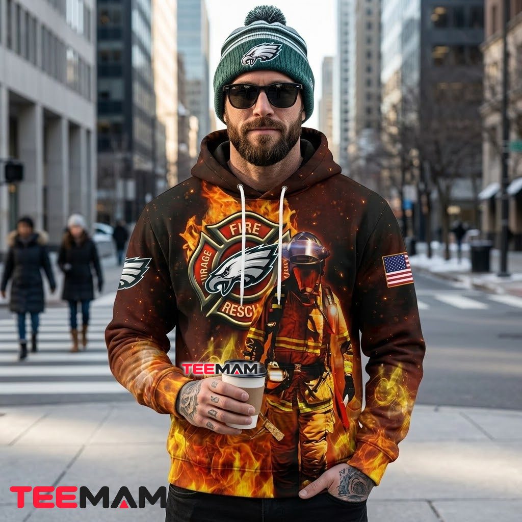 Philadelphia Eagles 3D Hoodie Firefighter Fire Rescue Back Philadelphia Eagles 3D Hoodie Firefighter Fire Rescue Back