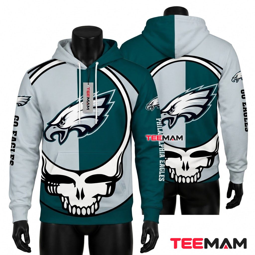 Philadelphia Eagles 3D Hoodie Grateful Dead Skull Front