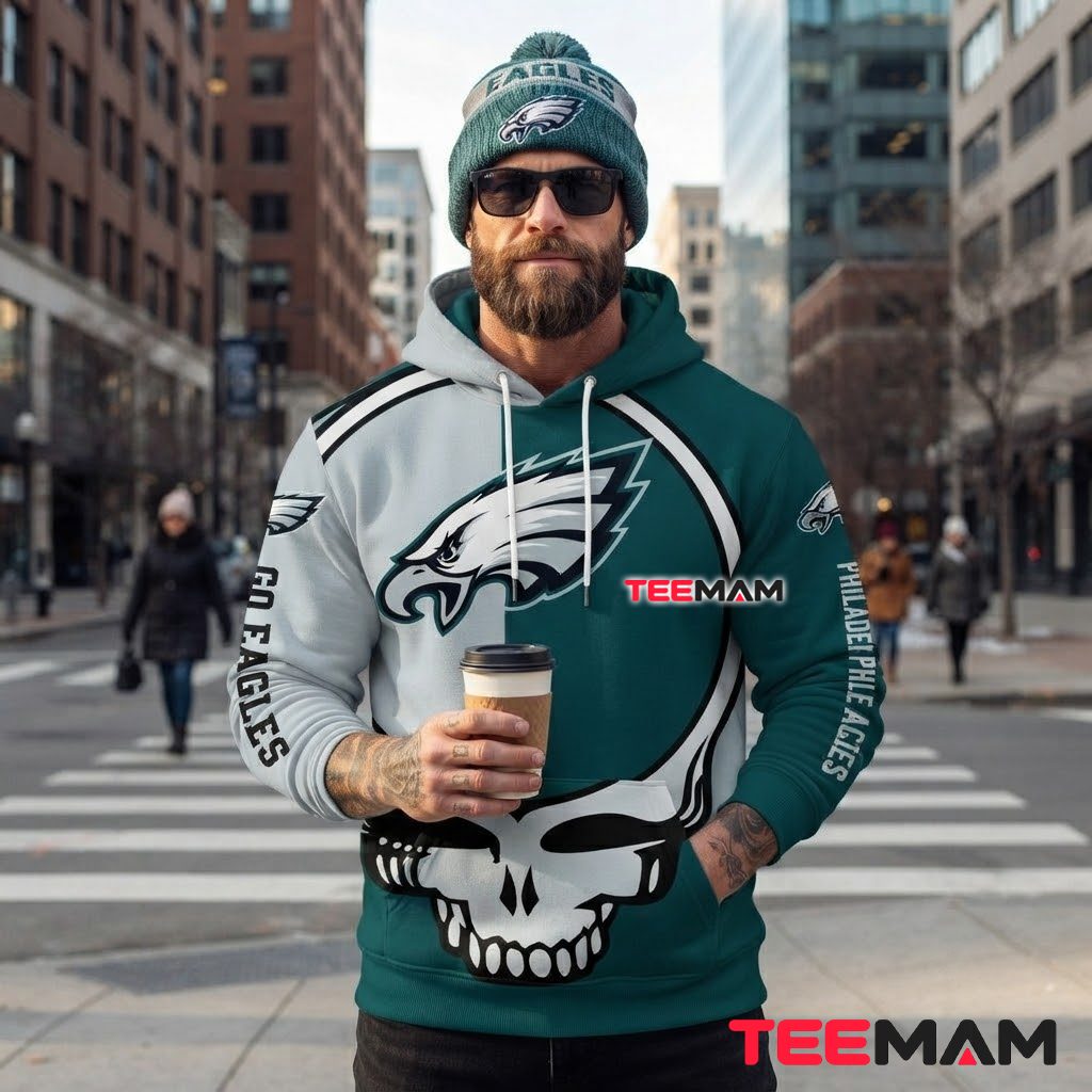 Philadelphia Eagles 3D Hoodie Grateful Dead Skull Back Philadelphia Eagles 3D Hoodie Grateful Dead Skull Back