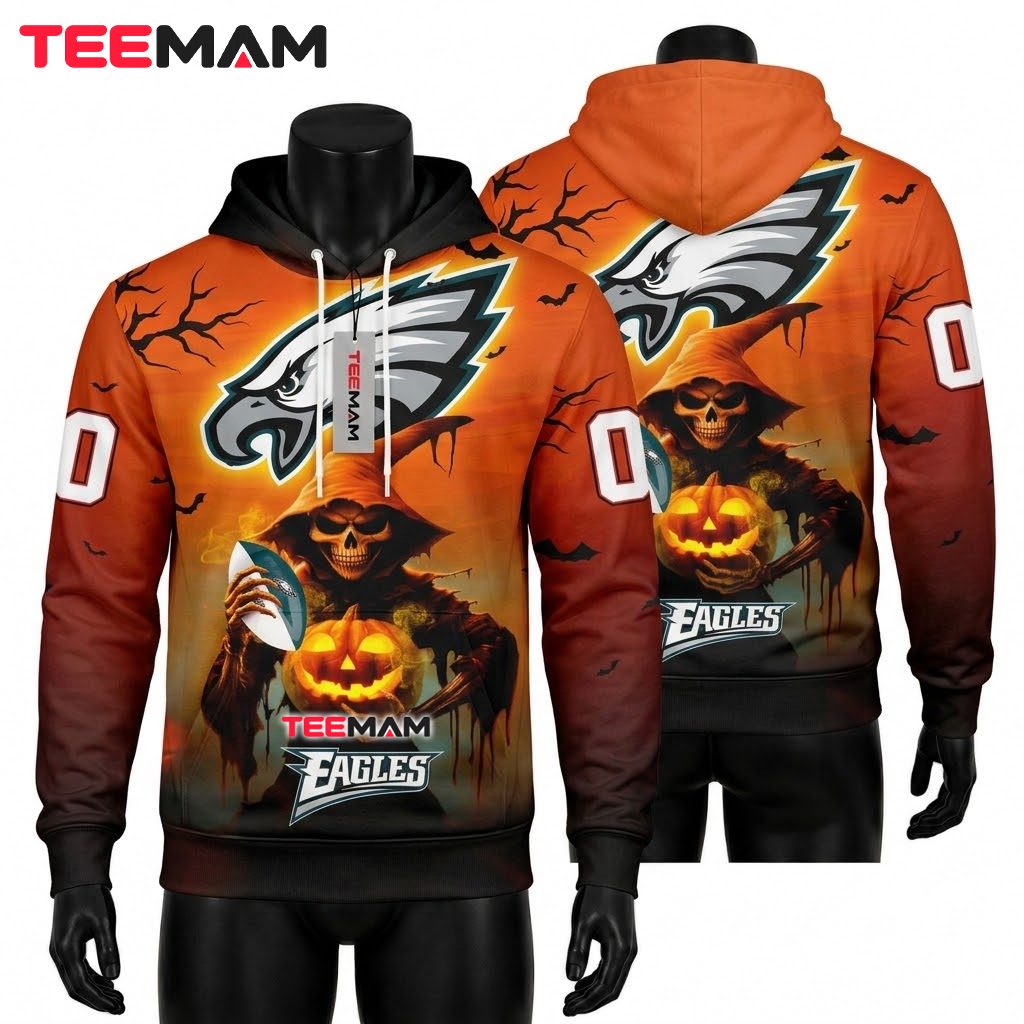 Philadelphia Eagles 3D Hoodie Grim Reaper Halloween Front