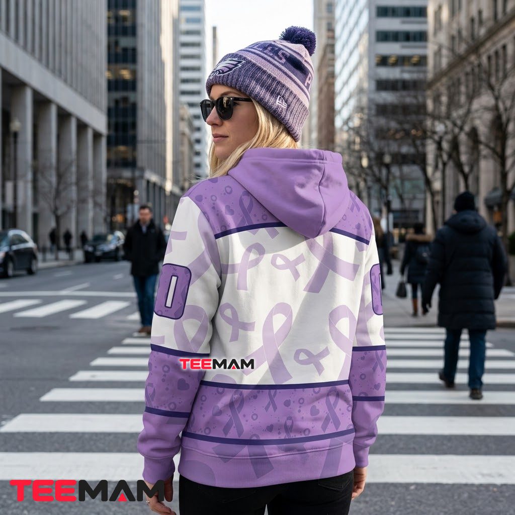 Philadelphia Eagles 3D Hoodie Lavender Cancer Awareness Version 3 Philadelphia Eagles 3D Hoodie Lavender Cancer Awareness Version 3