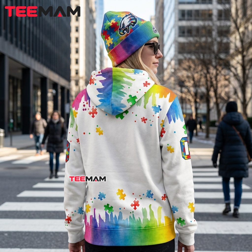 Philadelphia Eagles 3D Hoodie Rainbow Watercolor Autism Awareness Version 3 Philadelphia Eagles 3D Hoodie Rainbow Watercolor Autism Awareness Version 3
