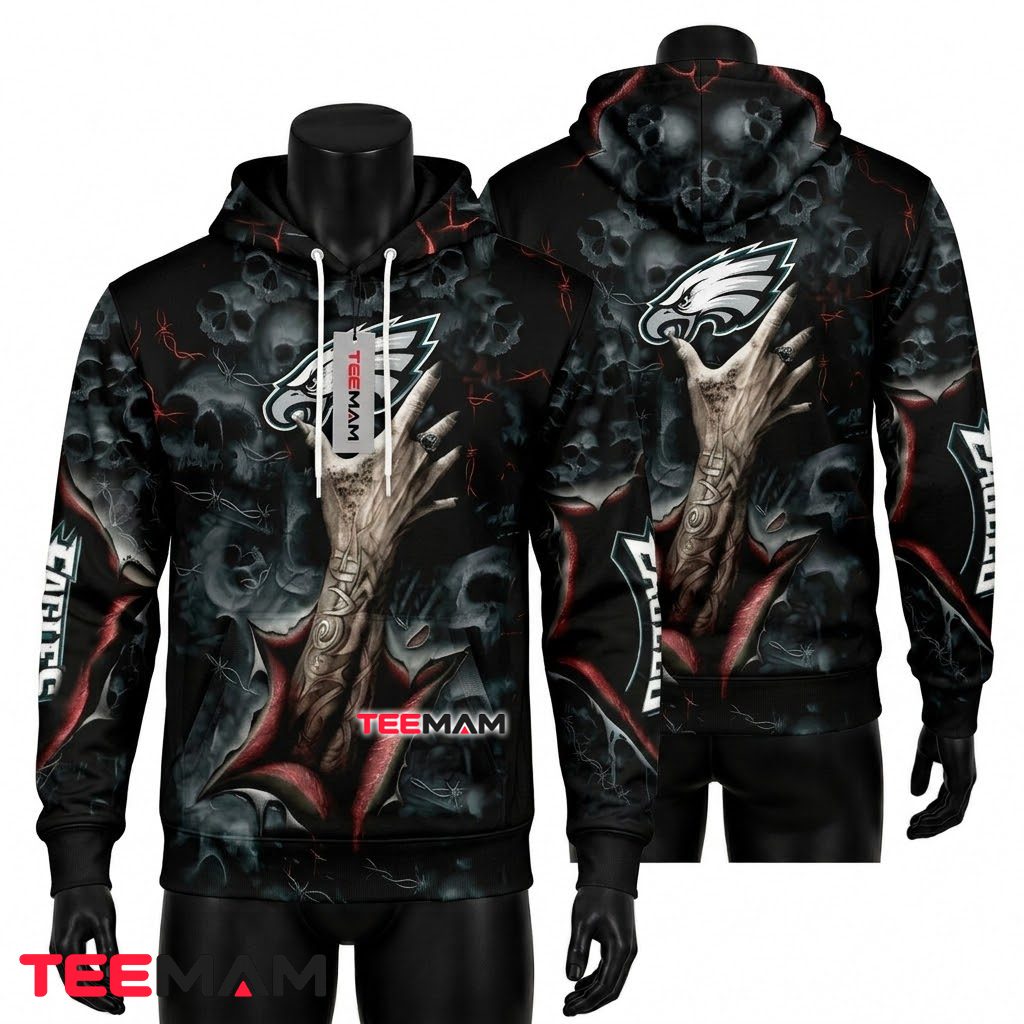Philadelphia Eagles 3D Hoodie Skull Zombie Hand Front