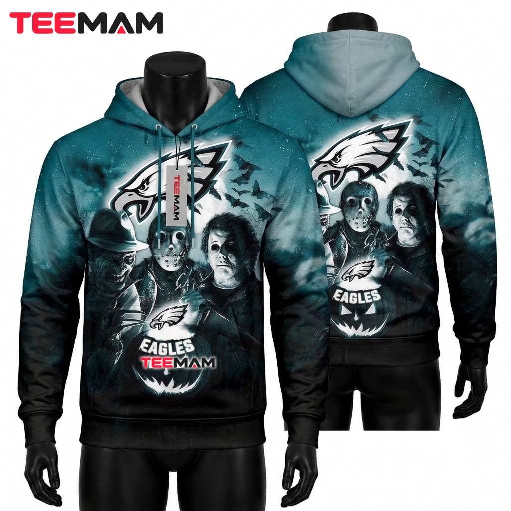 Philadelphia Eagles All Over Print 3D Hoodie Freddy Jason Michael Halloween Front