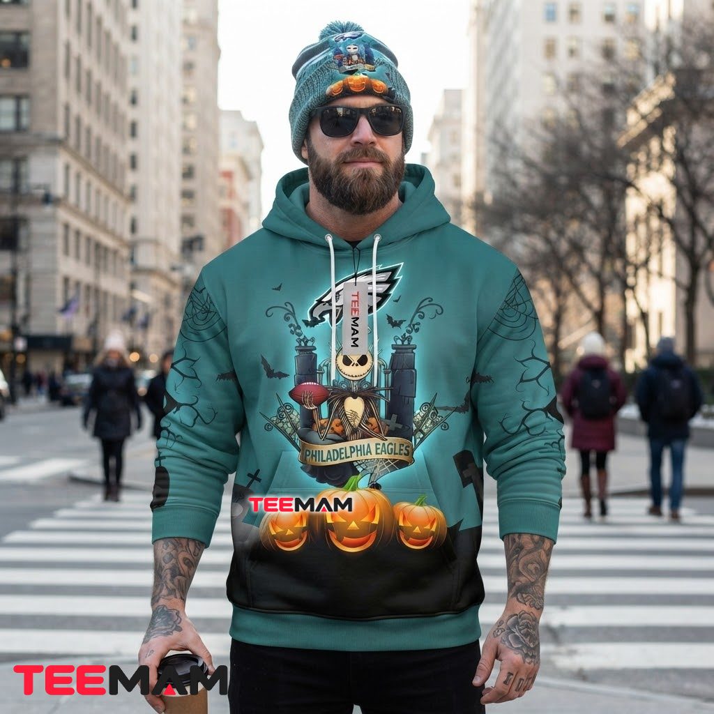 Philadelphia Eagles All Over Print 3D Hoodie Jack Skellington Pumpkin Back Philadelphia Eagles All Over Print 3D Hoodie Jack Skellington Pumpkin Back