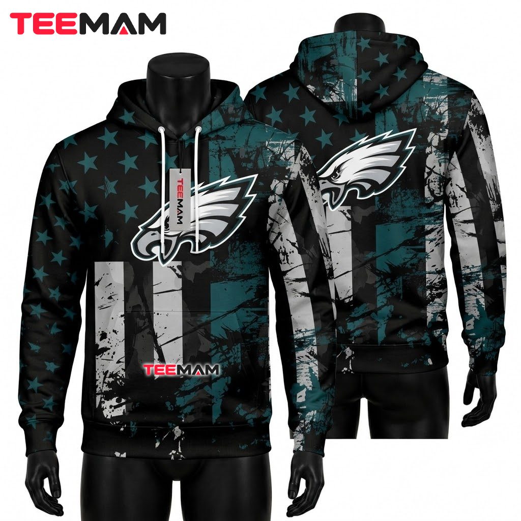 Philadelphia Eagles All Over Print 3D Hoodie Stars And Stripes Flag Front