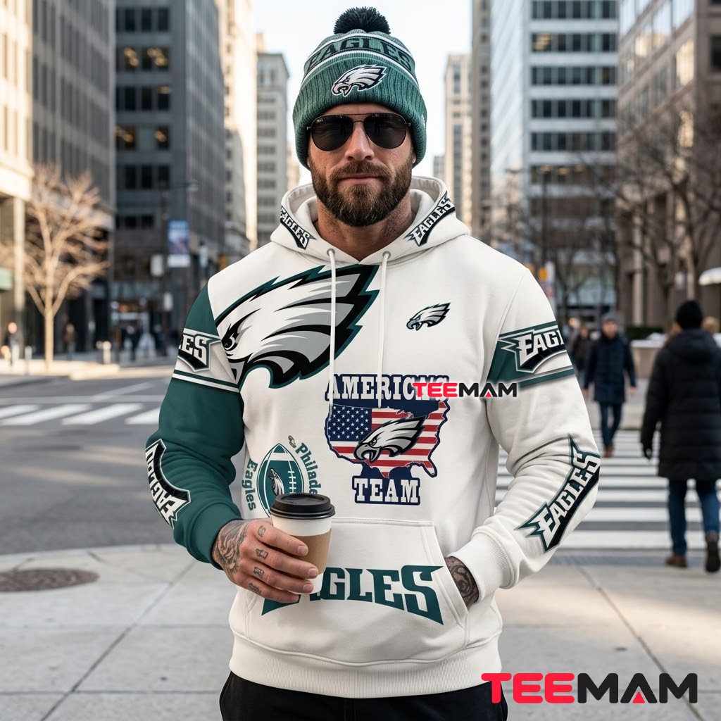 Philadelphia Eagles All Over Print 3D Hoodie USA Map Americas Team Back Philadelphia Eagles All Over Print 3D Hoodie USA Map Americas Team Back
