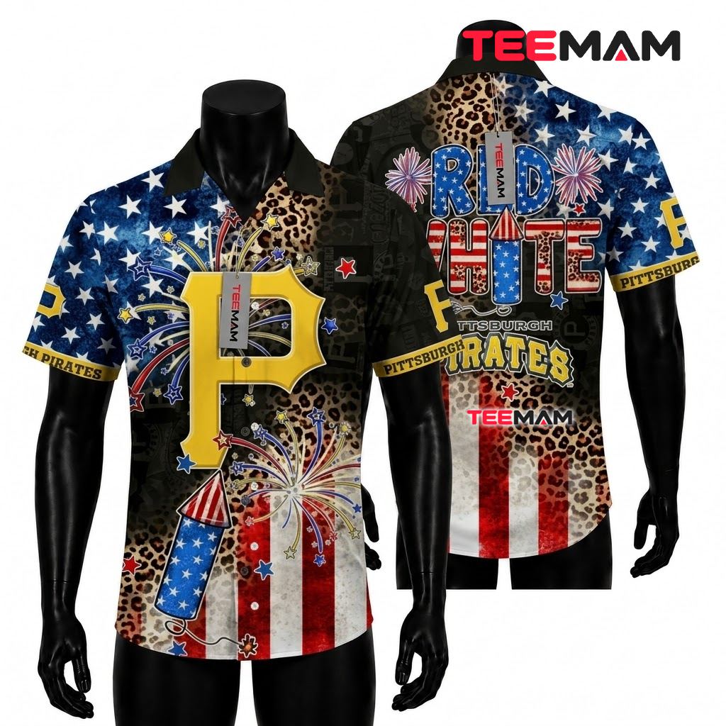 Pittsburgh Pirates Aloha Shirt Leopard American Flag Red Blue