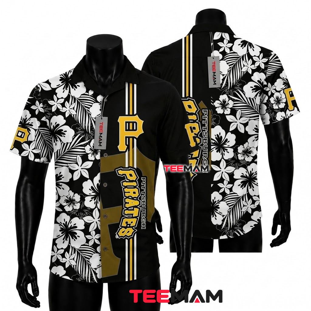 Pittsburgh Pirates Aloha Shirt Monochrome Hibiscus