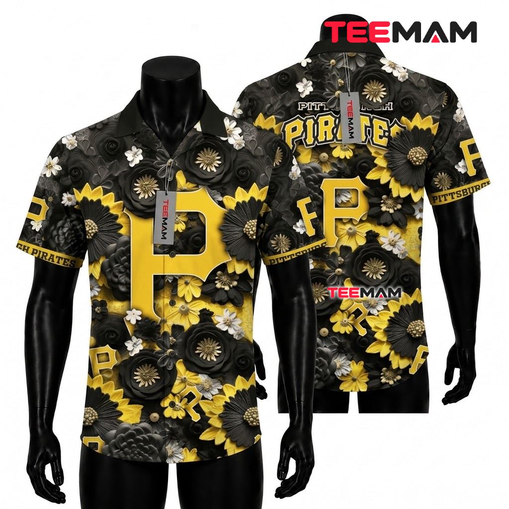 Pittsburgh Pirates Hawaiian Shirt Black Sunflower