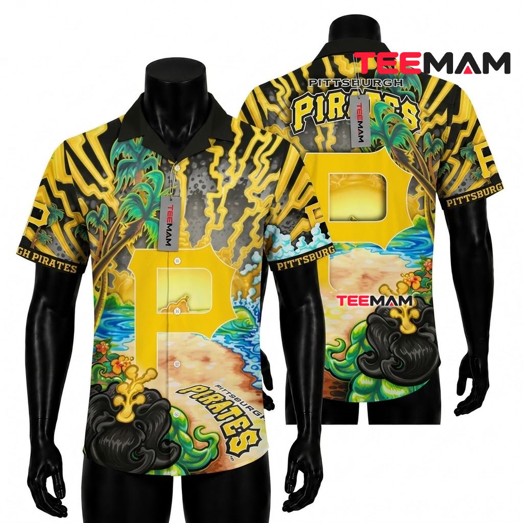 Pittsburgh Pirates Hawaiian Shirt Cartoon Beach Scene