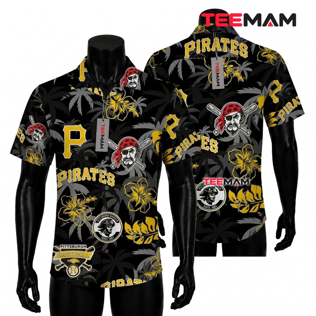 Pittsburgh Pirates Hawaiian Shirt Yellow Hibiscus Palm