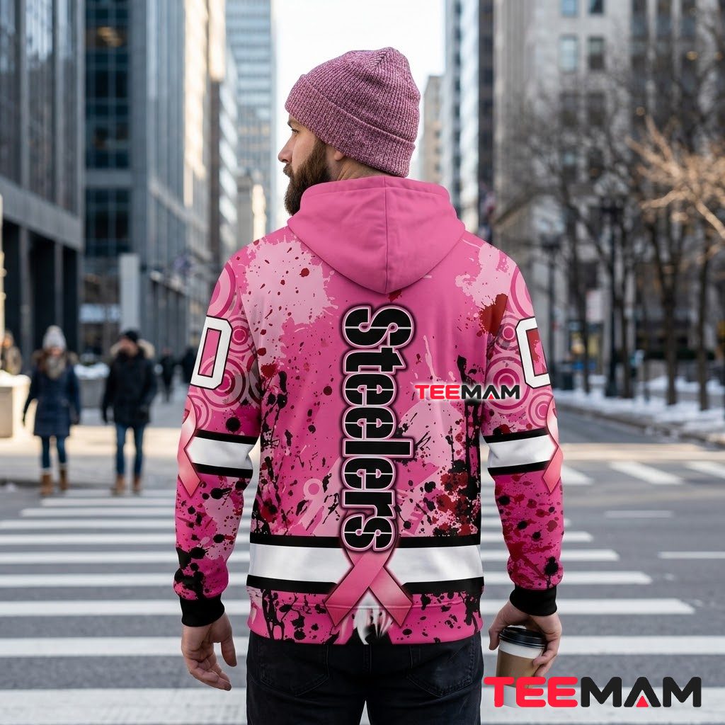 Pittsburgh Steelers 3D Hoodie Breast Cancer Pink Version 3 Pittsburgh Steelers 3D Hoodie Breast Cancer Pink Version 3