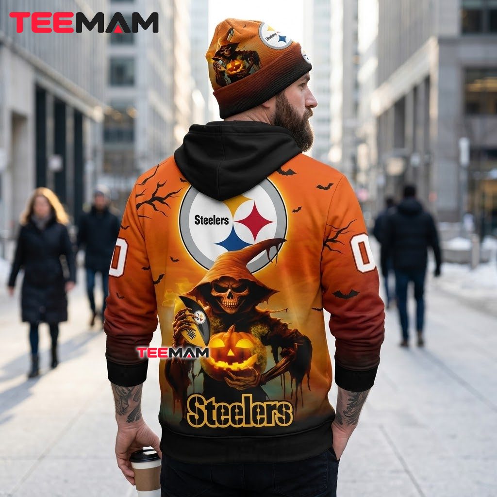 Pittsburgh Steelers 3D Hoodie Grim Reaper Pumpkin Halloween Version 3 Pittsburgh Steelers 3D Hoodie Grim Reaper Pumpkin Halloween Version 3
