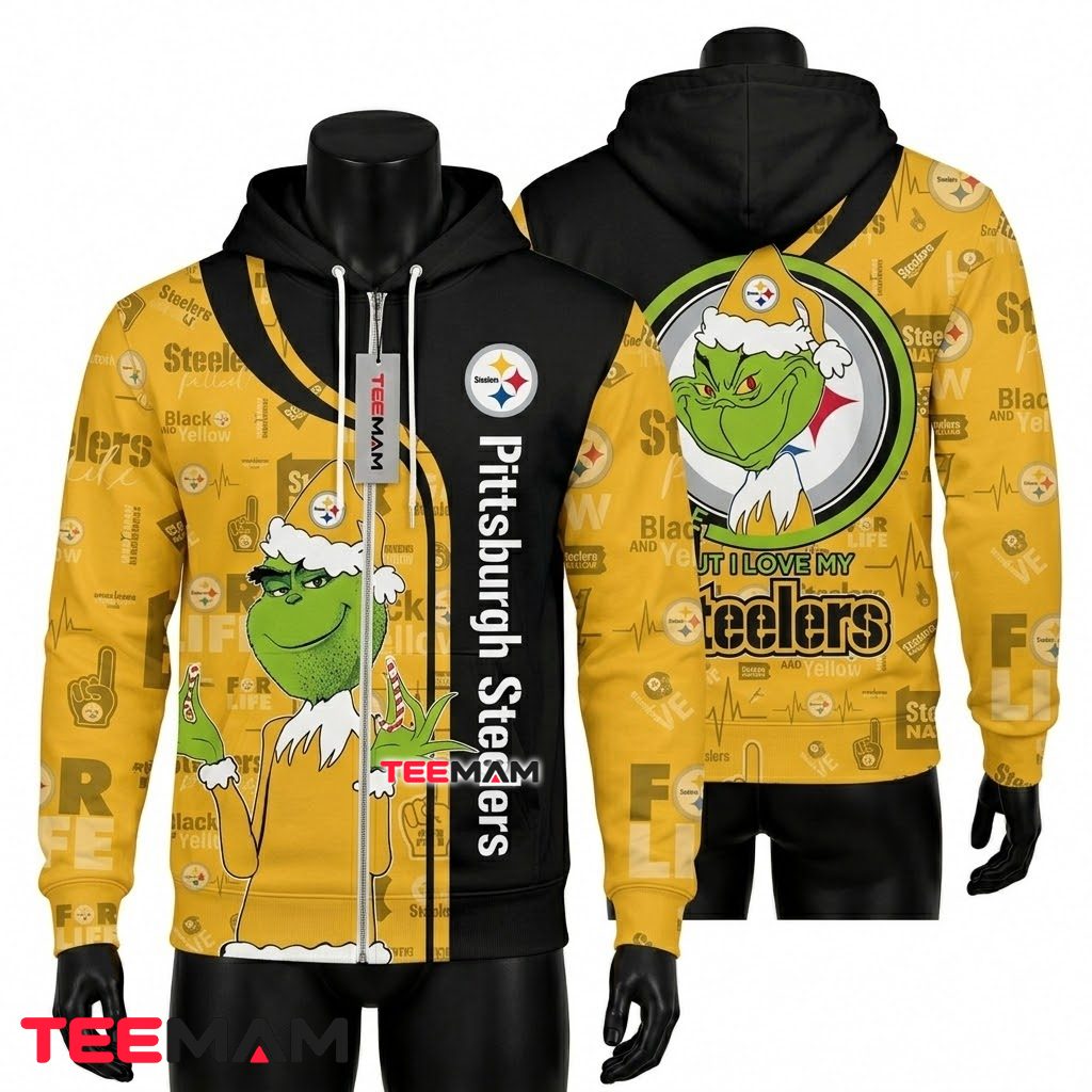 Pittsburgh Steelers 3D Hoodie Grinch Hate People Front