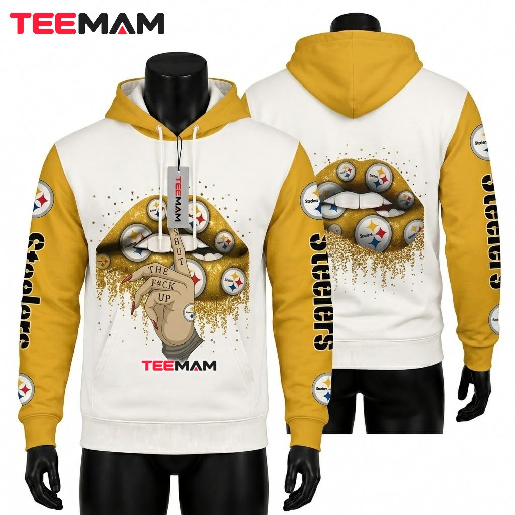 Pittsburgh Steelers 3D Hoodie Lips Shush Front