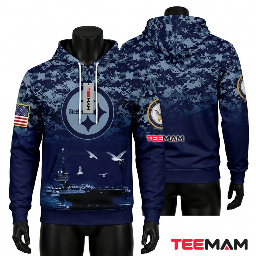 Pittsburgh Steelers 3D Hoodie Navy Digital Camo Front