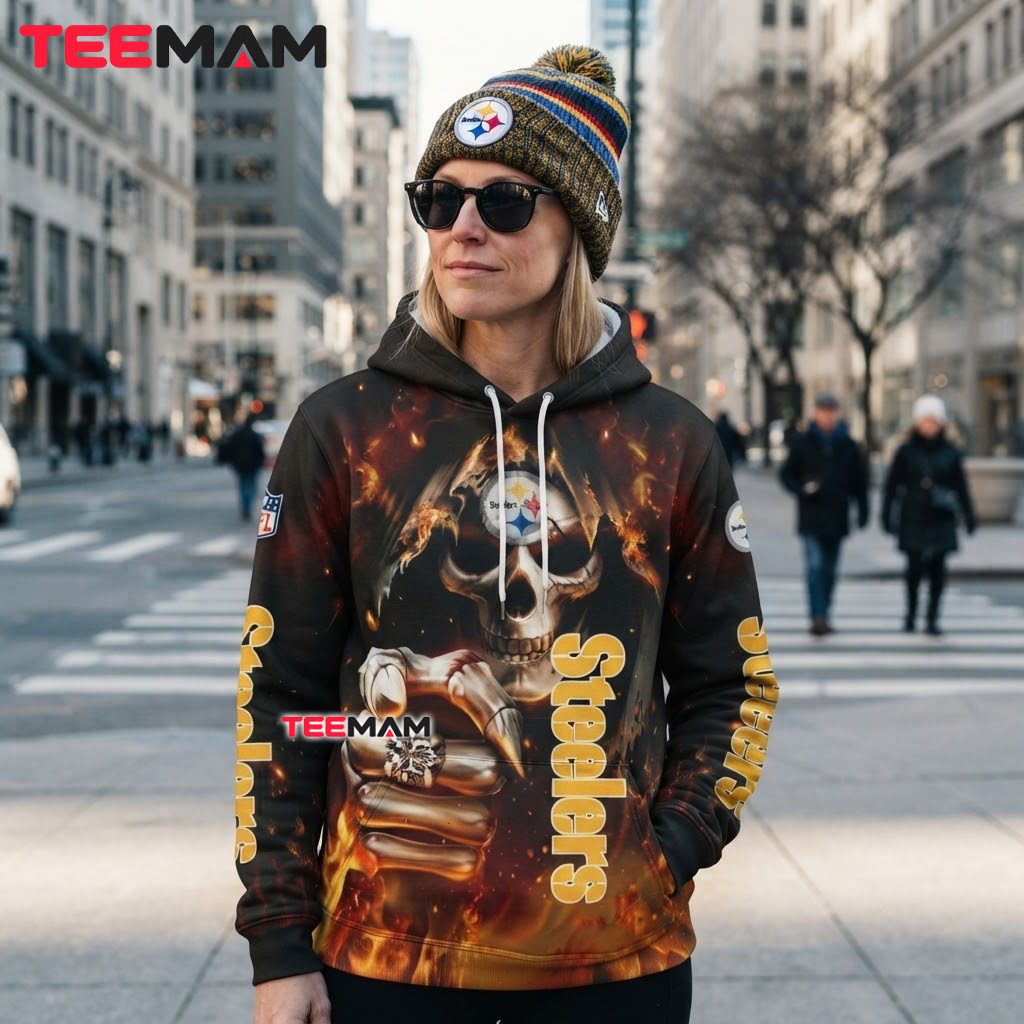 Pittsburgh Steelers 3D Hoodie Skull Fist Fire Back Pittsburgh Steelers 3D Hoodie Skull Fist Fire Back