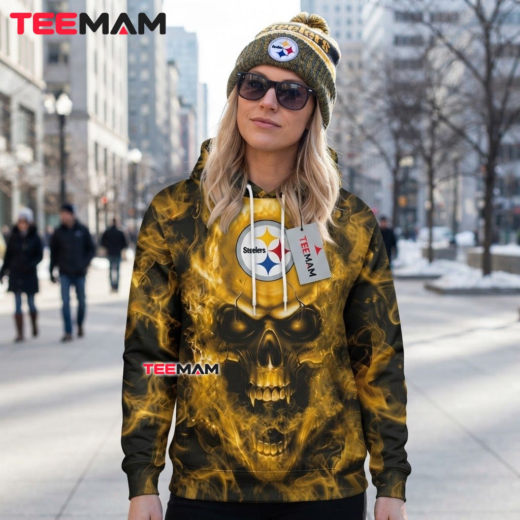 Pittsburgh Steelers 3D Hoodie Skull Flame Back Pittsburgh Steelers 3D Hoodie Skull Flame Back
