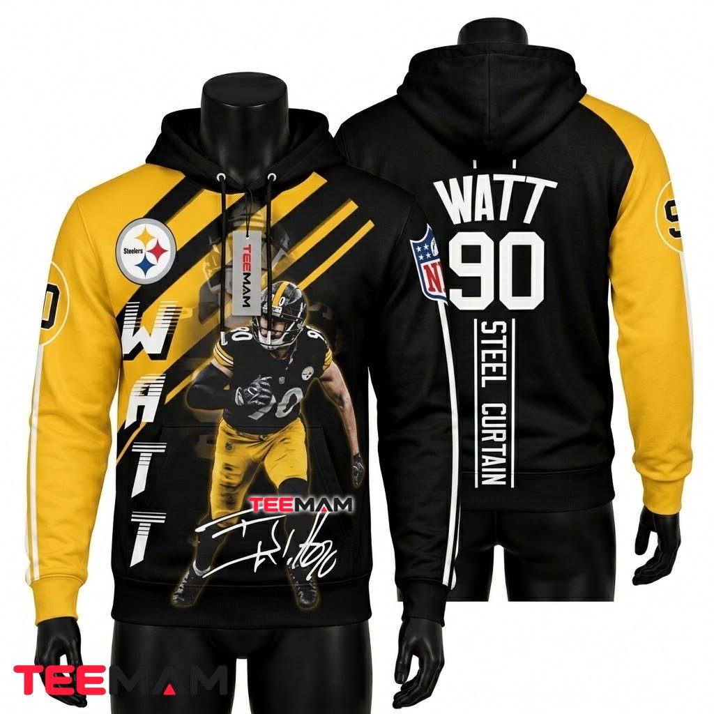 Pittsburgh Steelers 3D Hoodie TJ Watt 90 Front