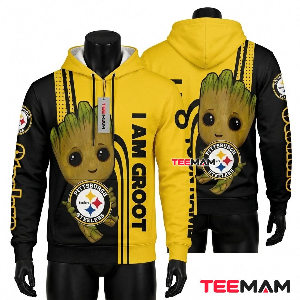 Pittsburgh Steelers All Over Print 3D Hoodie Baby Groot I Am Groot Front