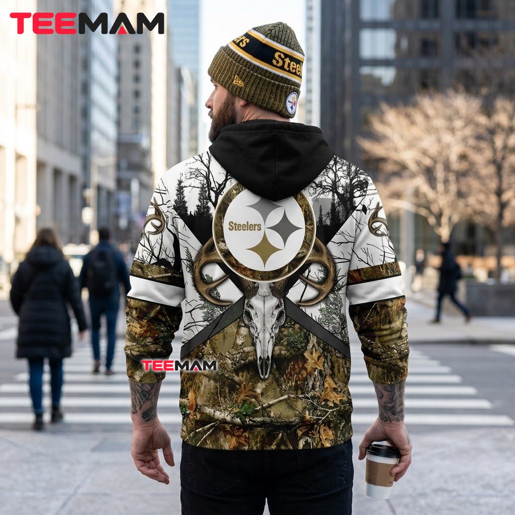 Pittsburgh Steelers All Over Print 3D Hoodie Deer Skull Camo Version 3 Pittsburgh Steelers All Over Print 3D Hoodie Deer Skull Camo Version 3