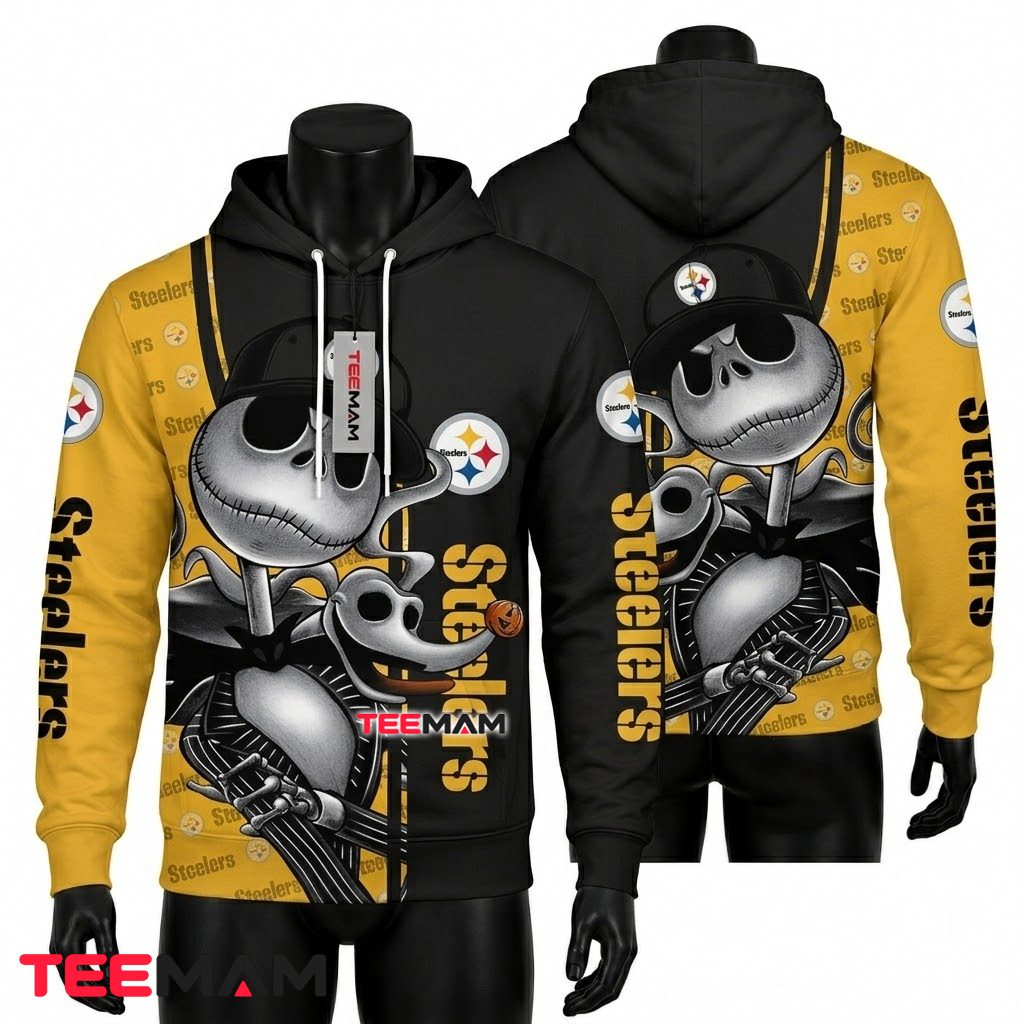 Pittsburgh Steelers All Over Print 3D Hoodie Jack Skellington Zero Front