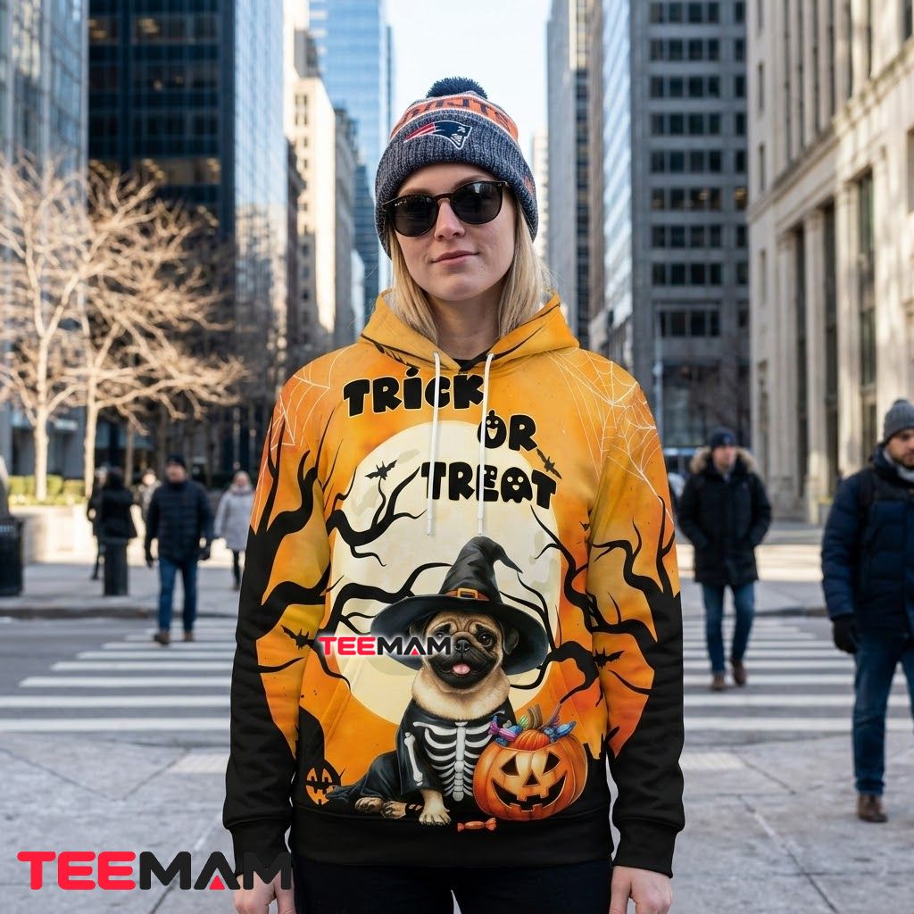 Pug 3D Hoodie Trick Or Treat Witch Halloween Costume Design Back Pug 3D Hoodie Trick Or Treat Witch Halloween Costume Design Back