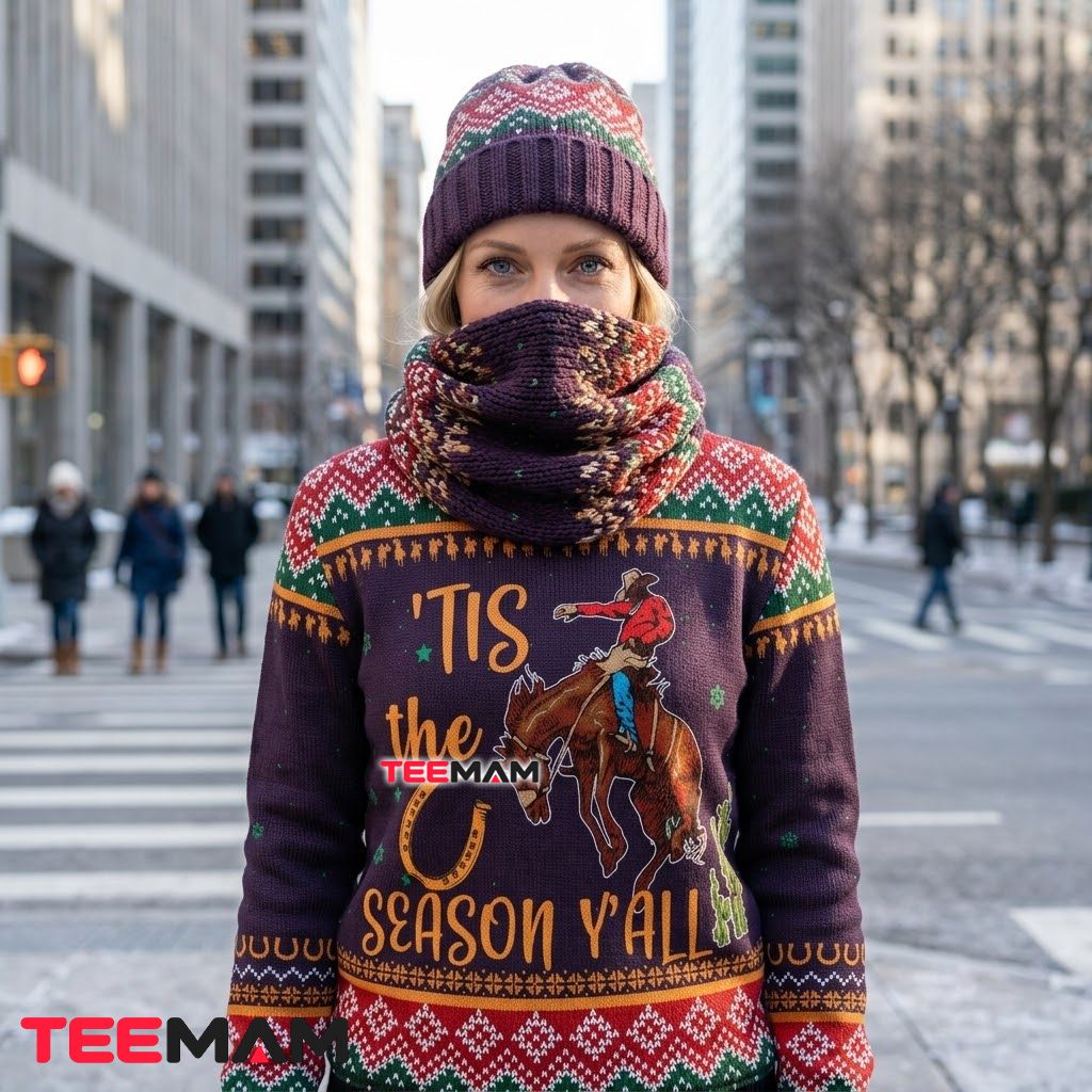 Rodeo Cowboy Ugly Christmas Sweater Tis Season Yall Back Rodeo Cowboy Ugly Christmas Sweater Tis Season Yall Back