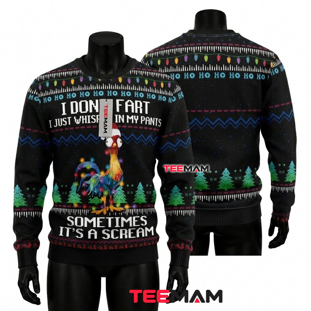 Rooster Ugly Christmas Sweater Funny Fart Quote Front