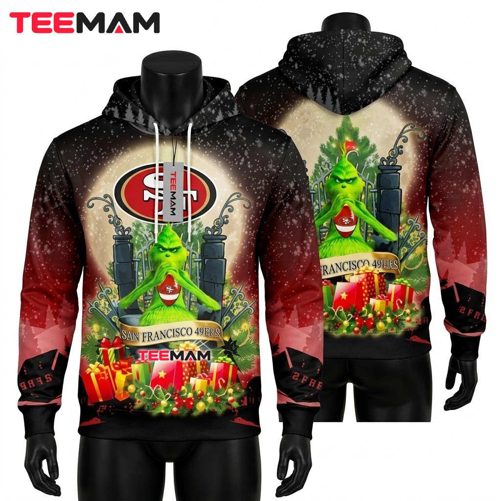 San Francisco 49ers 3D Hoodie Grinch Christmas Gate Theme Front