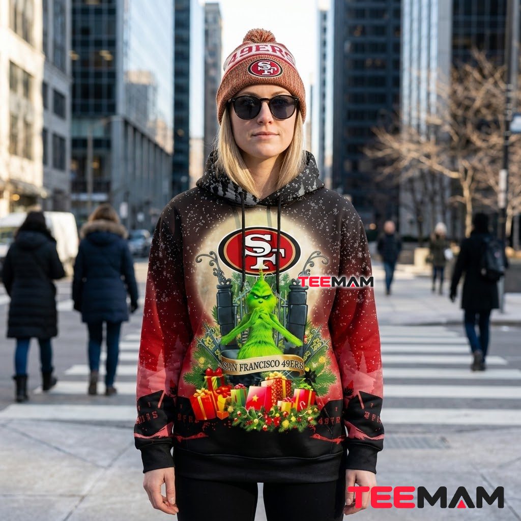 San Francisco 49ers 3D Hoodie Grinch Christmas Gate Theme Back San Francisco 49ers 3D Hoodie Grinch Christmas Gate Theme Back