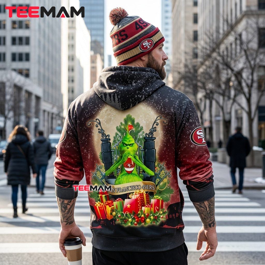 San Francisco 49ers 3D Hoodie Grinch Christmas Gate Theme Version 3 San Francisco 49ers 3D Hoodie Grinch Christmas Gate Theme Version 3