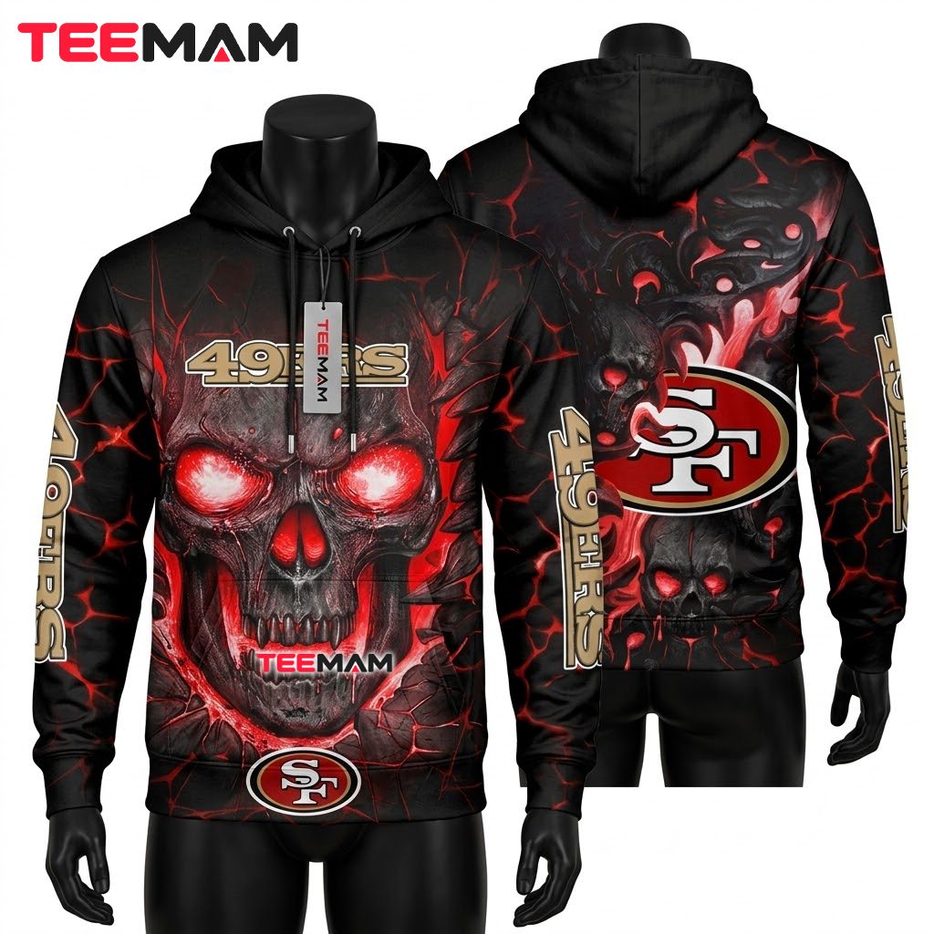San Francisco 49ers 3D Hoodie Lava Skull Fire Graphic Front