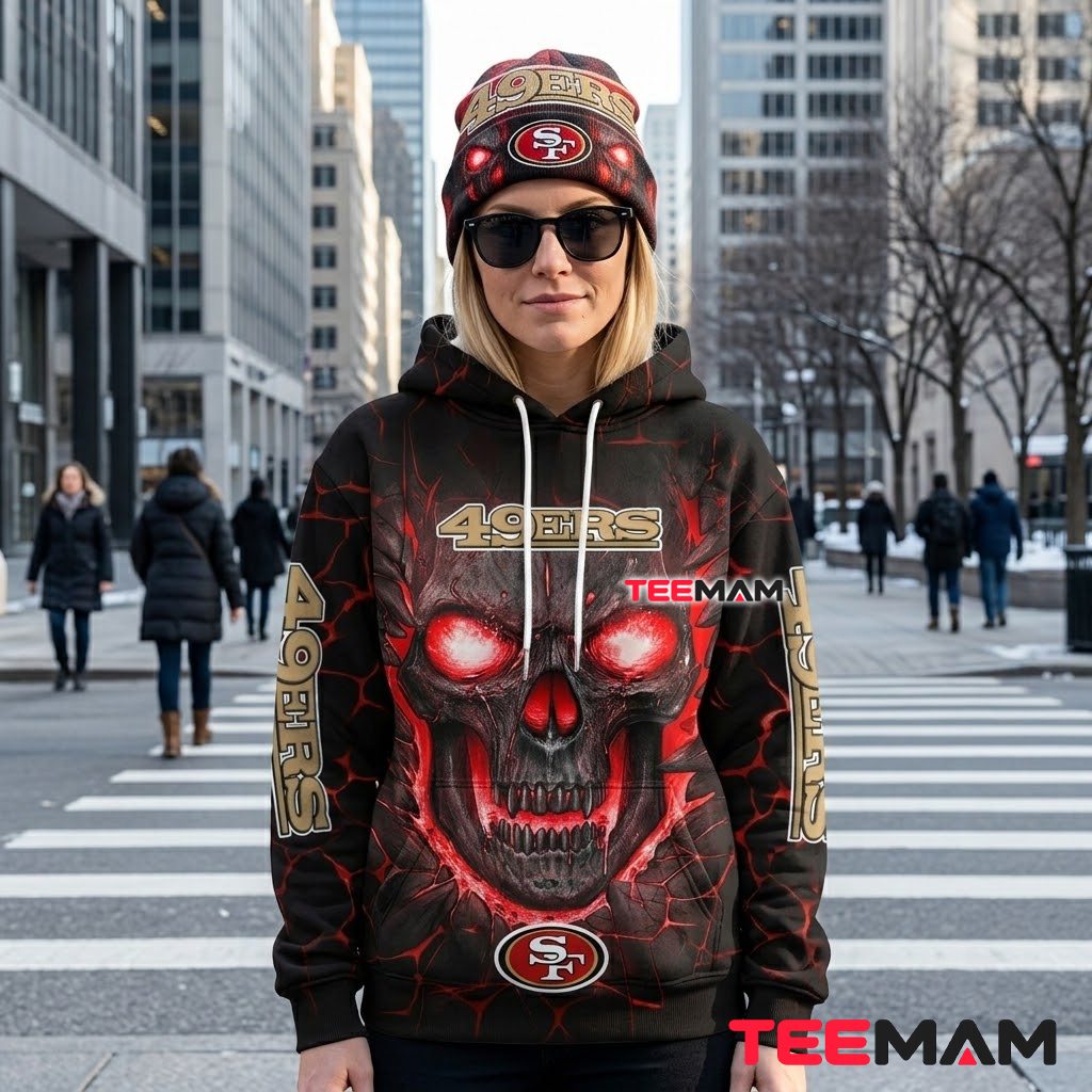 San Francisco 49ers 3D Hoodie Lava Skull Fire Graphic Back San Francisco 49ers 3D Hoodie Lava Skull Fire Graphic Back