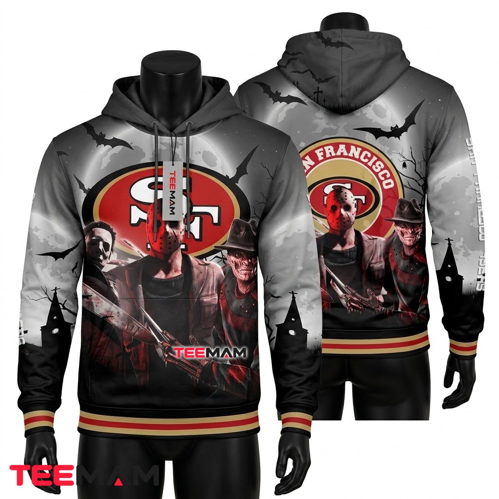 San Francisco 49ers 3D Hoodie Michael Myers Jason Freddy Halloween Front