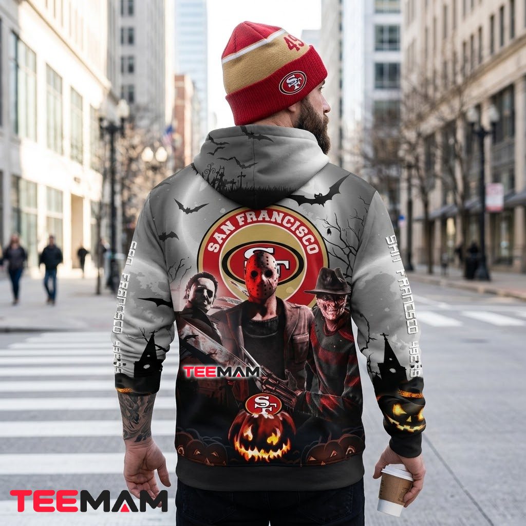 San Francisco 49ers 3D Hoodie Michael Myers Jason Freddy Halloween Version 3 San Francisco 49ers 3D Hoodie Michael Myers Jason Freddy Halloween Version 3