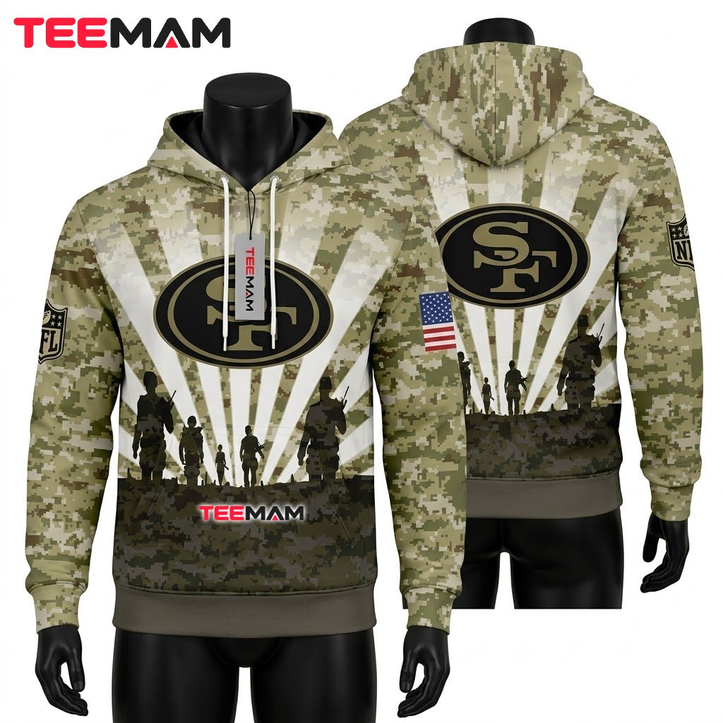 San Francisco 49ers 3D Hoodie Military Salute Service Camo Front