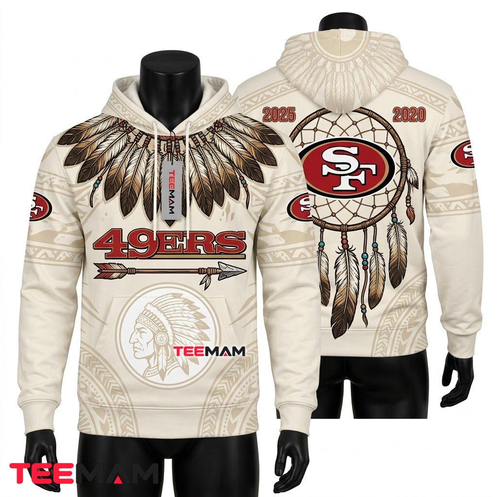 San Francisco 49ers 3D Hoodie Native Dreamcatcher Feather Front
