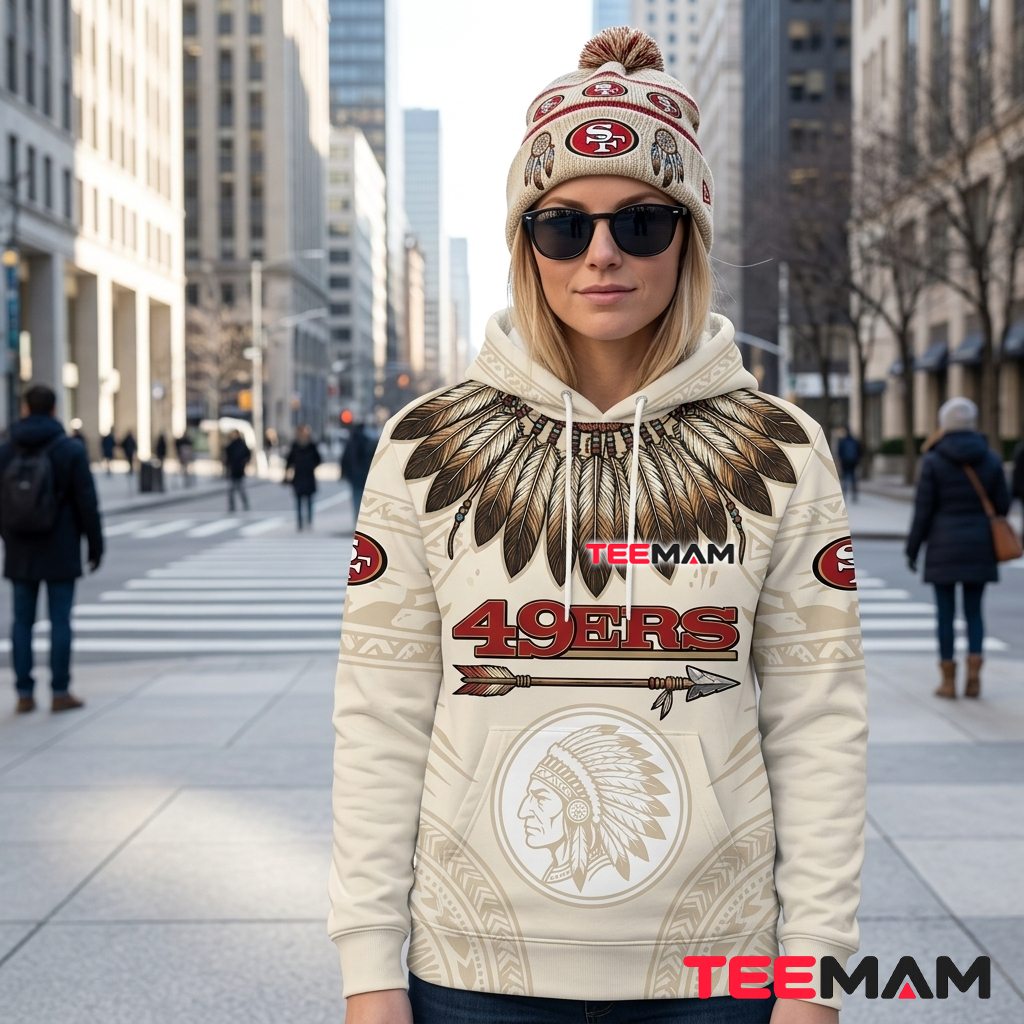 San Francisco 49ers 3D Hoodie Native Dreamcatcher Feather Back San Francisco 49ers 3D Hoodie Native Dreamcatcher Feather Back